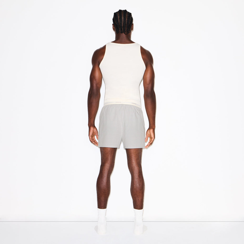 COTTON POPLIN MENS LOGO BAND BOXER | SILVER CHECK