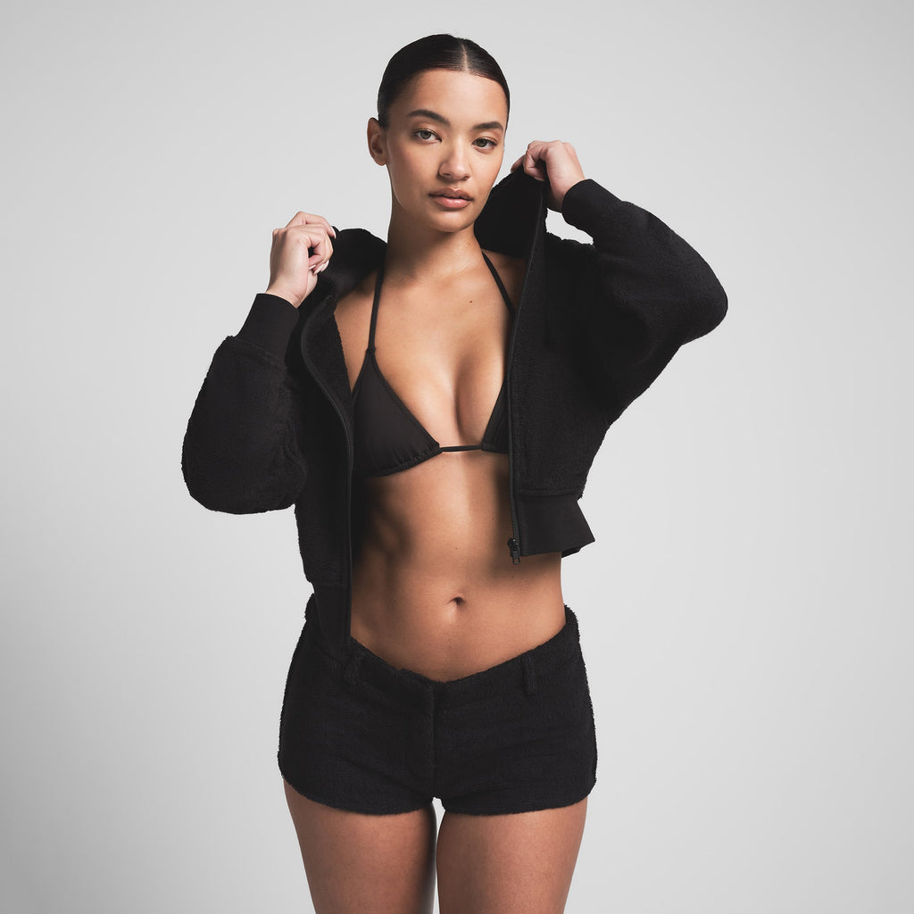 TERRY COVER-UPS ZIP UP HOODIE | ONYX