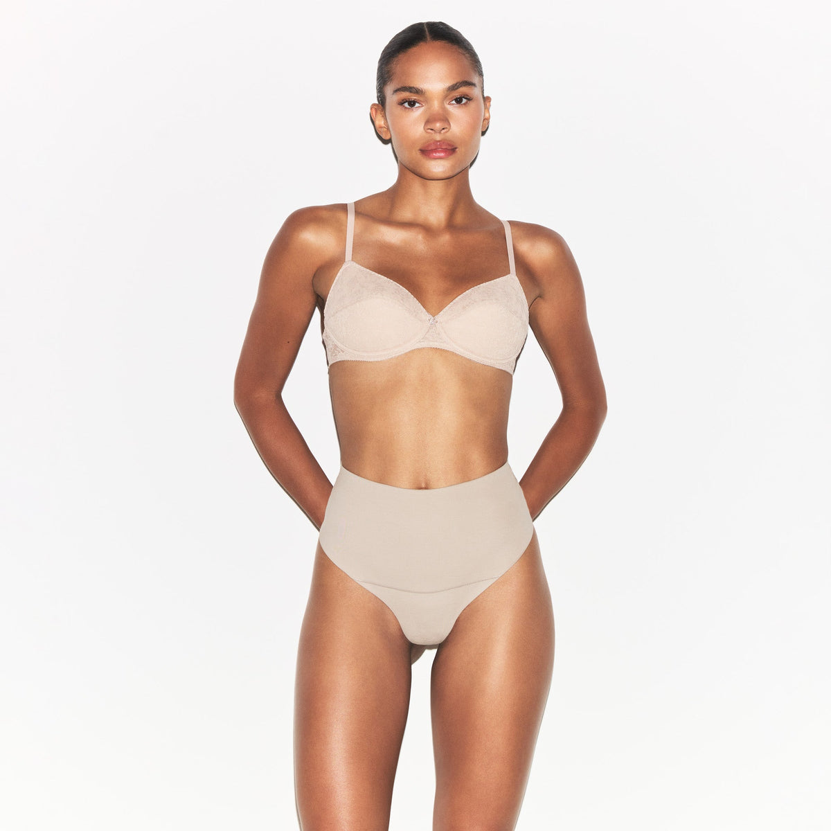 COTTON SHAPEWEAR HIGH-WAISTED THONG | LINEN