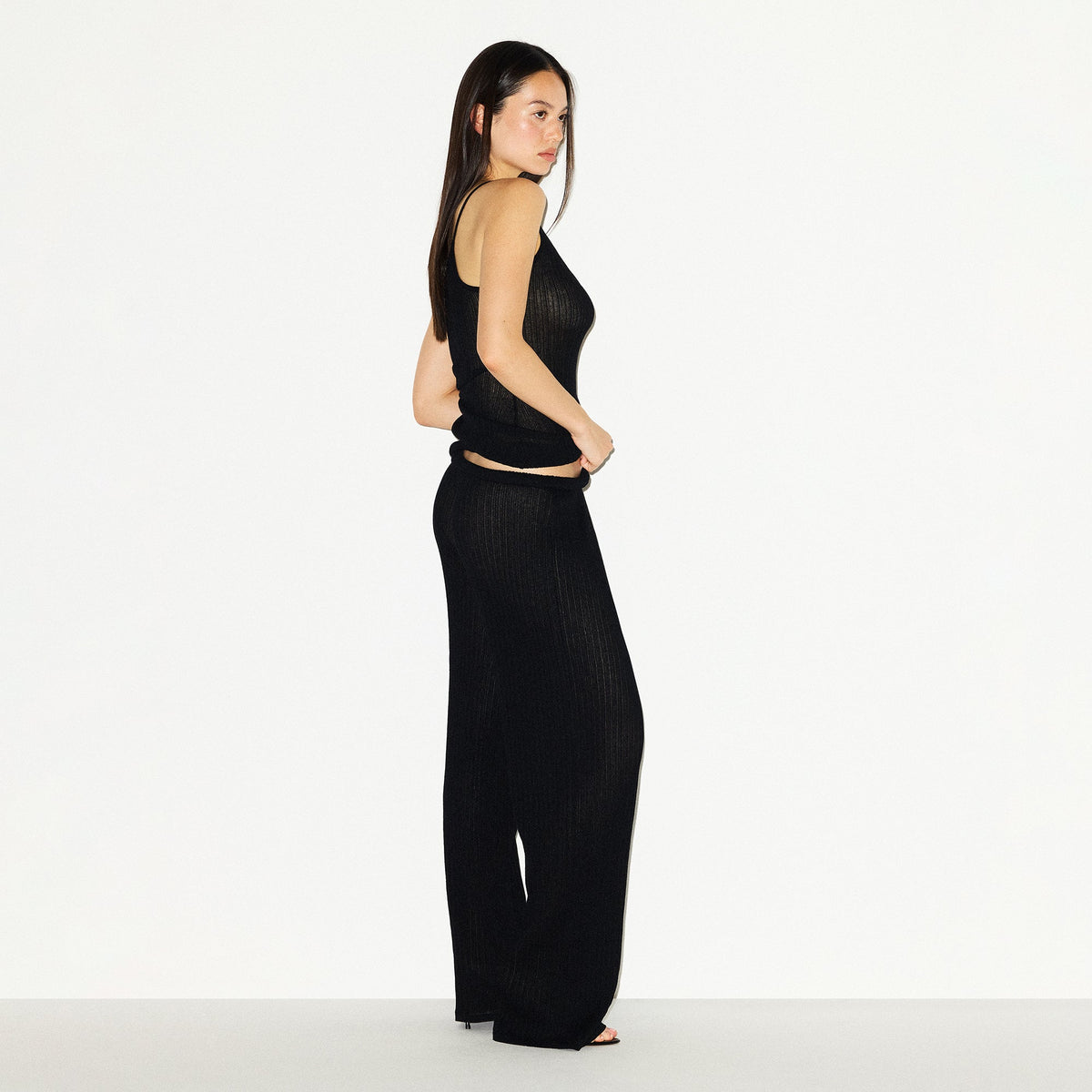 SHEER KNIT STRAIGHT LEG PANT | ONYX