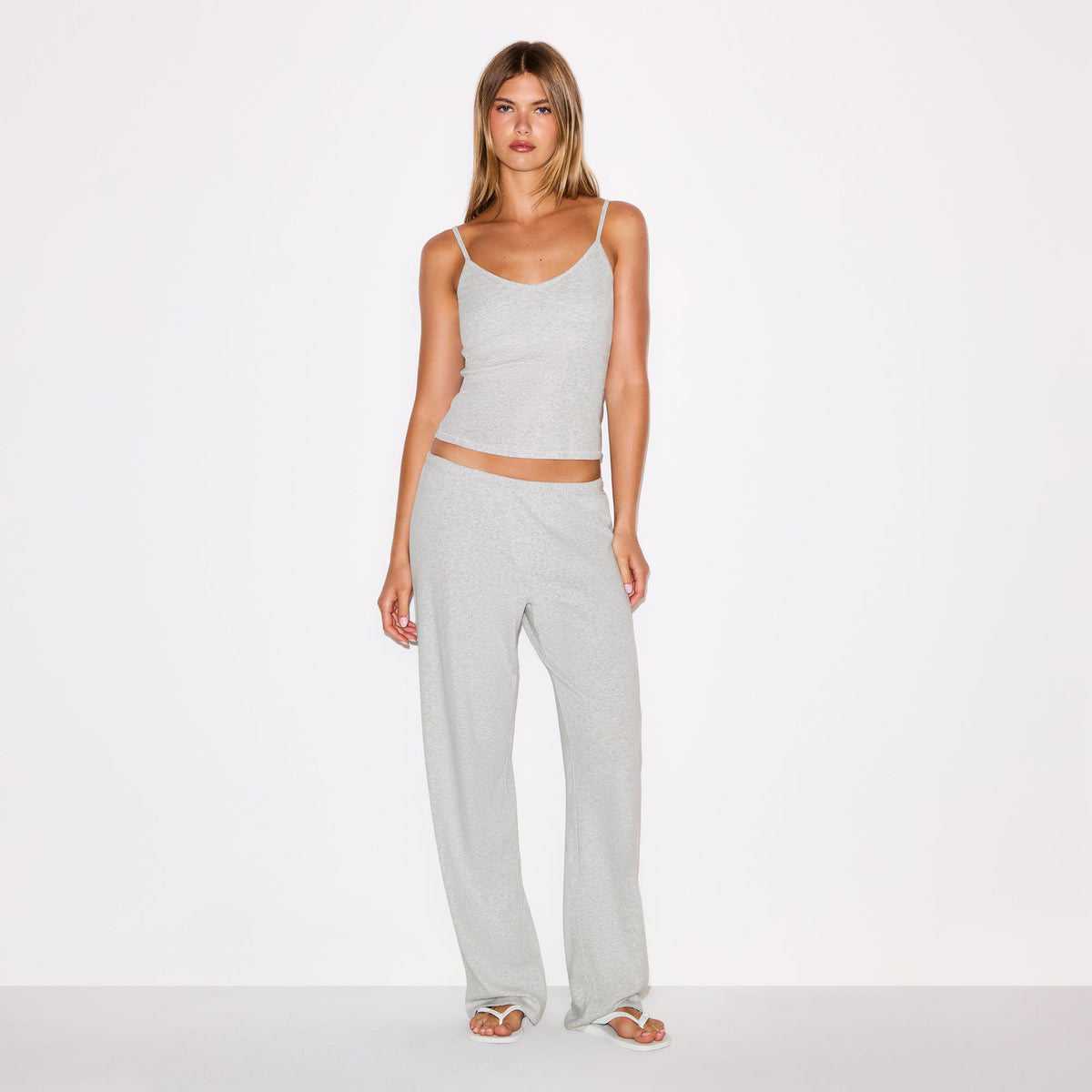 HEAVY POINTELLE STRAIGHT LEG PANT | LIGHT HEATHER GREY