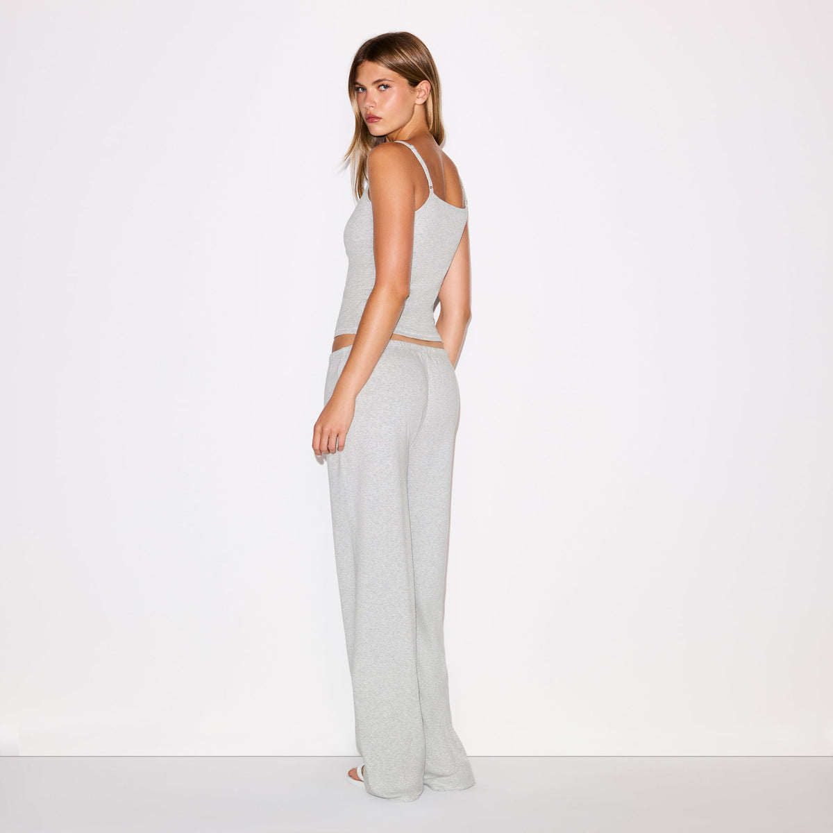 HEAVY POINTELLE STRAIGHT LEG PANT | LIGHT HEATHER GREY