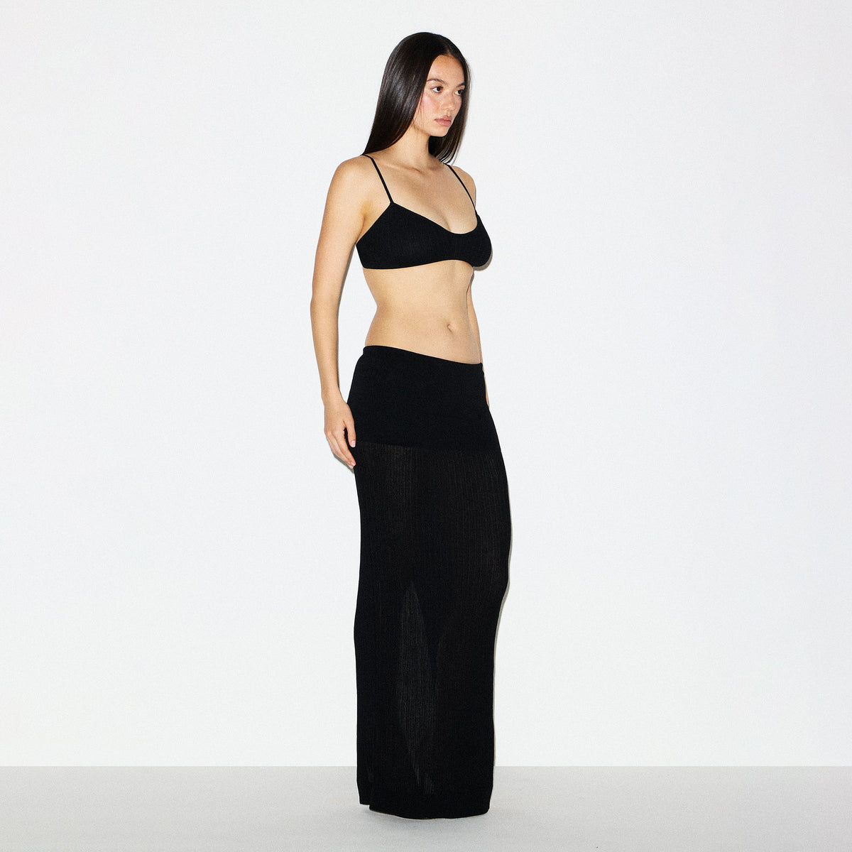 SHEER KNIT FOLDOVER LONG SKIRT | ONYX