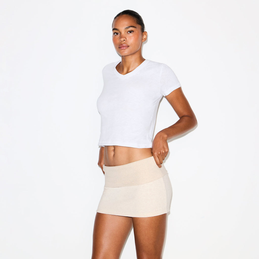 COTTON FLEECE FOLDOVER MINI SKIRT | OATMEAL HEATHER