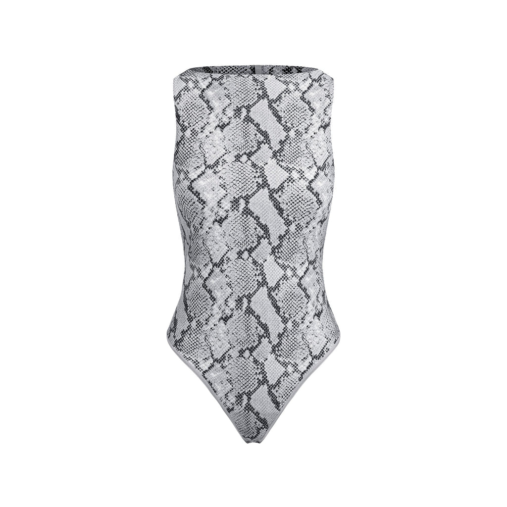 CLING MATTE BOATNECK BODYSUIT | CHROME SNAKESKIN PRINT