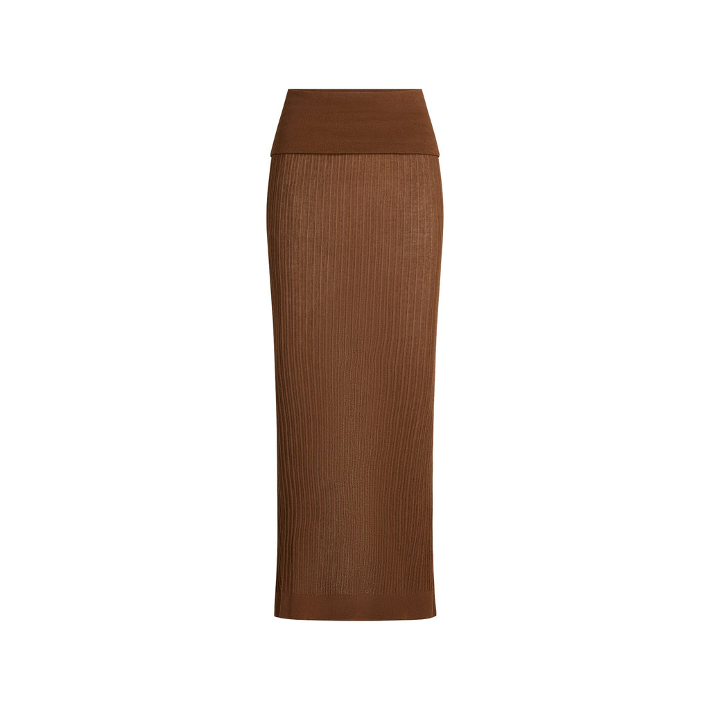 SHEER KNIT FOLDOVER LONG SKIRT | BISON