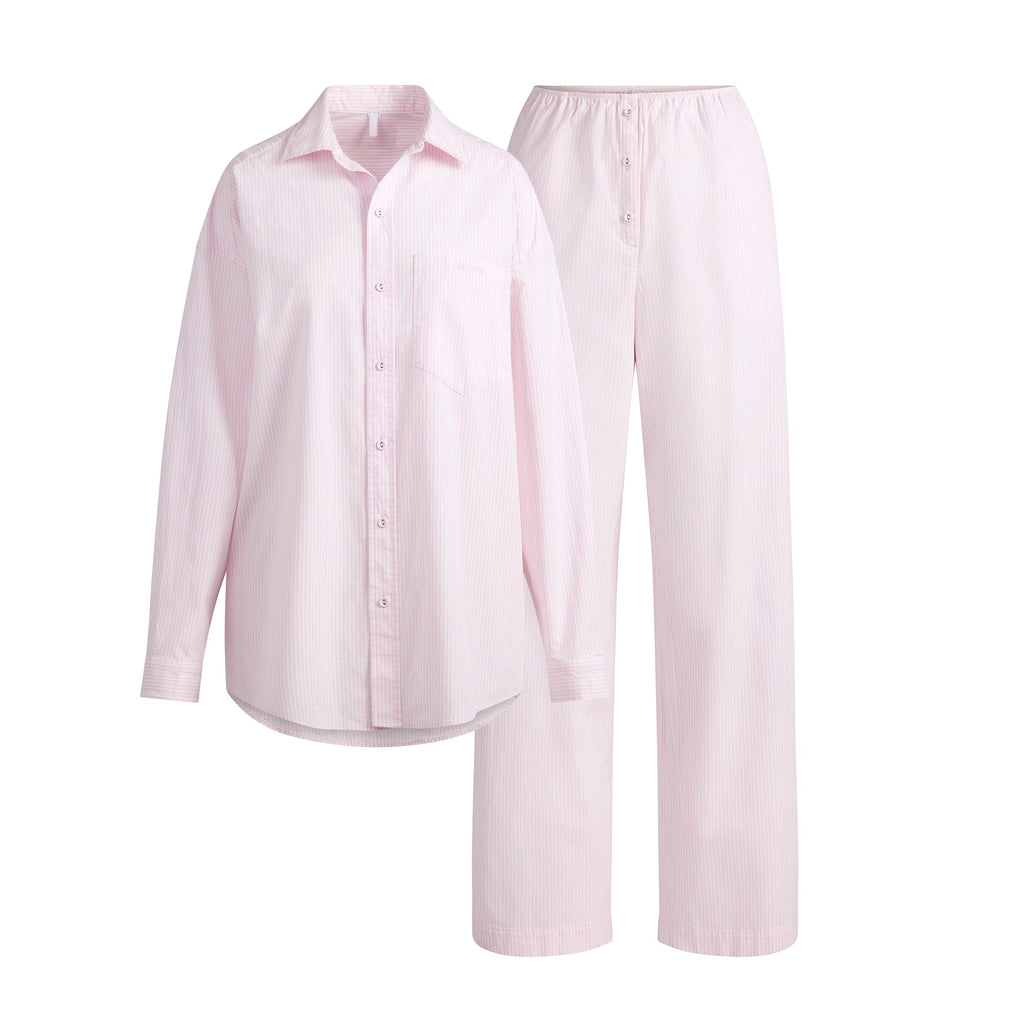 COTTON POPLIN OVERSIZED SLEEP SET | CHERRY BLOSSOM STRIPE
