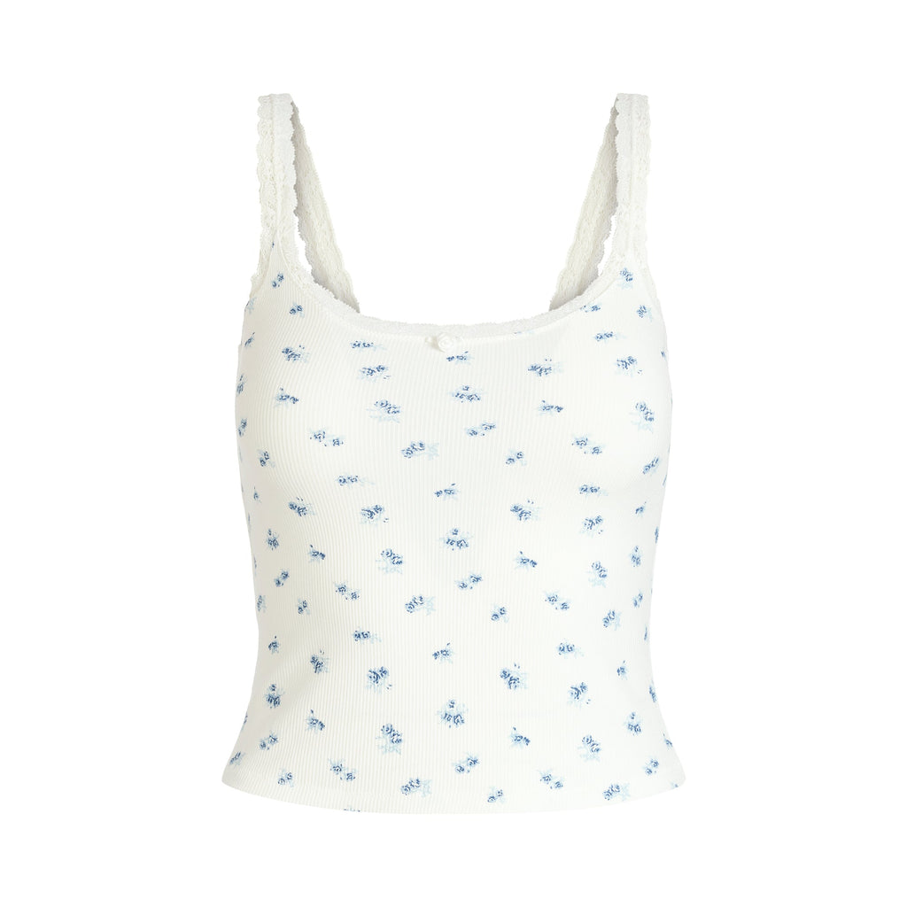 SOFT LOUNGE LACE CAMI AND SHORT SET | BLUE GARDEN PRINT