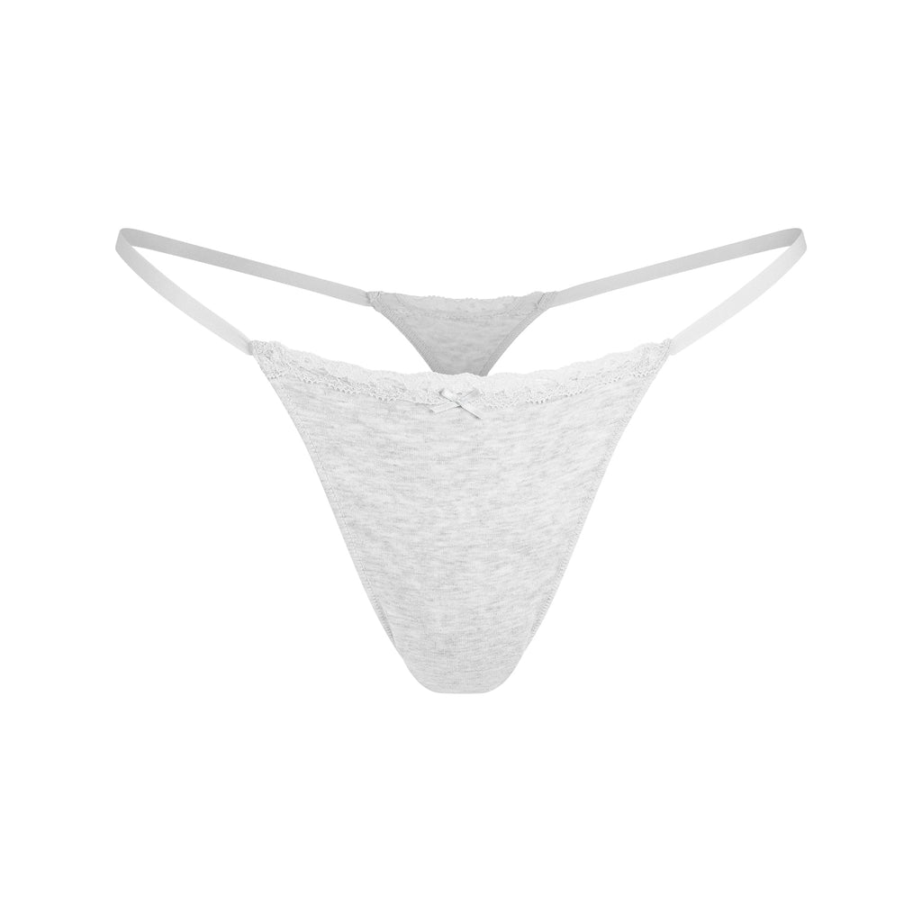 LIGHTWEIGHT COTTON LACE STRING THONG | LIGHT HEATHER GREY