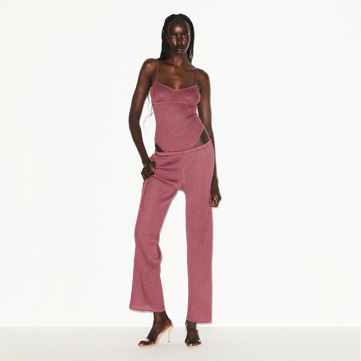 SHEER KNIT CAMI BODYSUIT | BEET