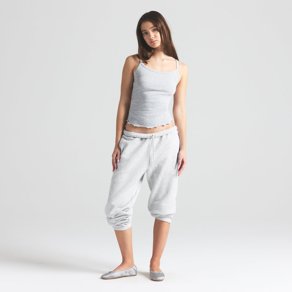 DROP NEEDLE POINTELLE LONG CAMI | LIGHT HEATHER GREY