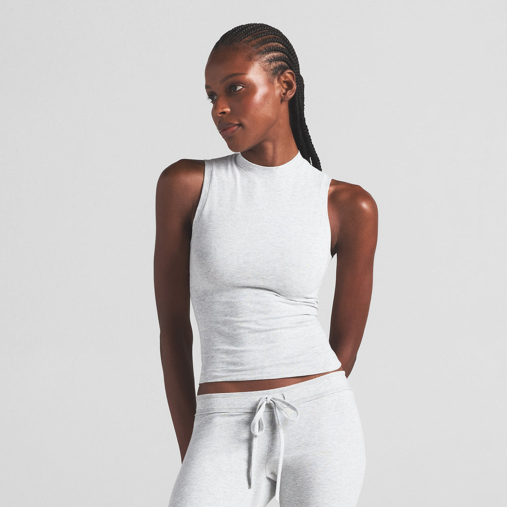 COTTON JERSEY MOCK NECK TANK | LIGHT HEATHER GREY