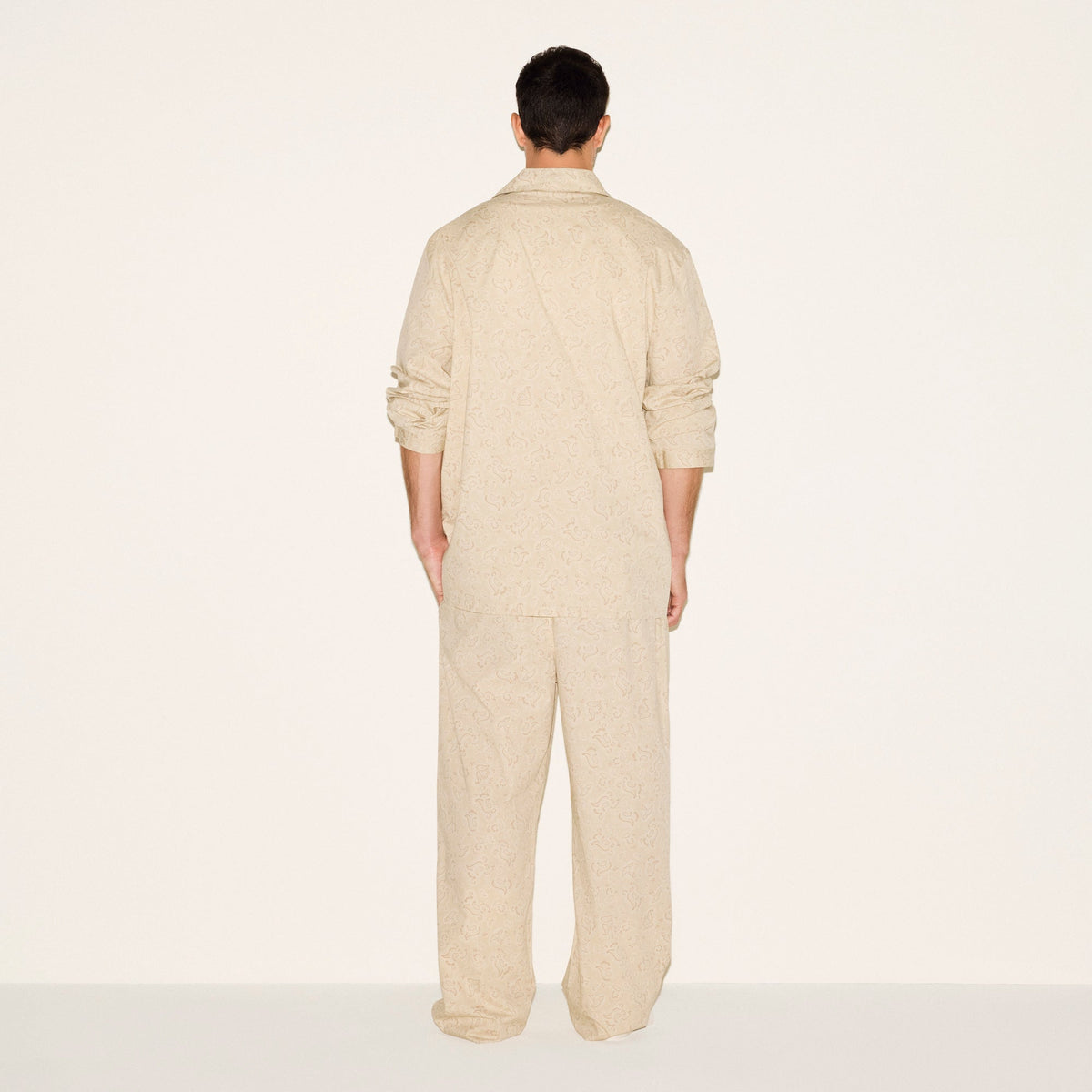 COTTON POPLIN MENS LONG SLEEP SET | TAN PAISLEY PRINT