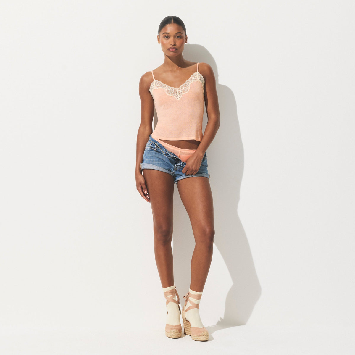 SHEER RIB LACE CAMI AND SHORT SET | VILLA