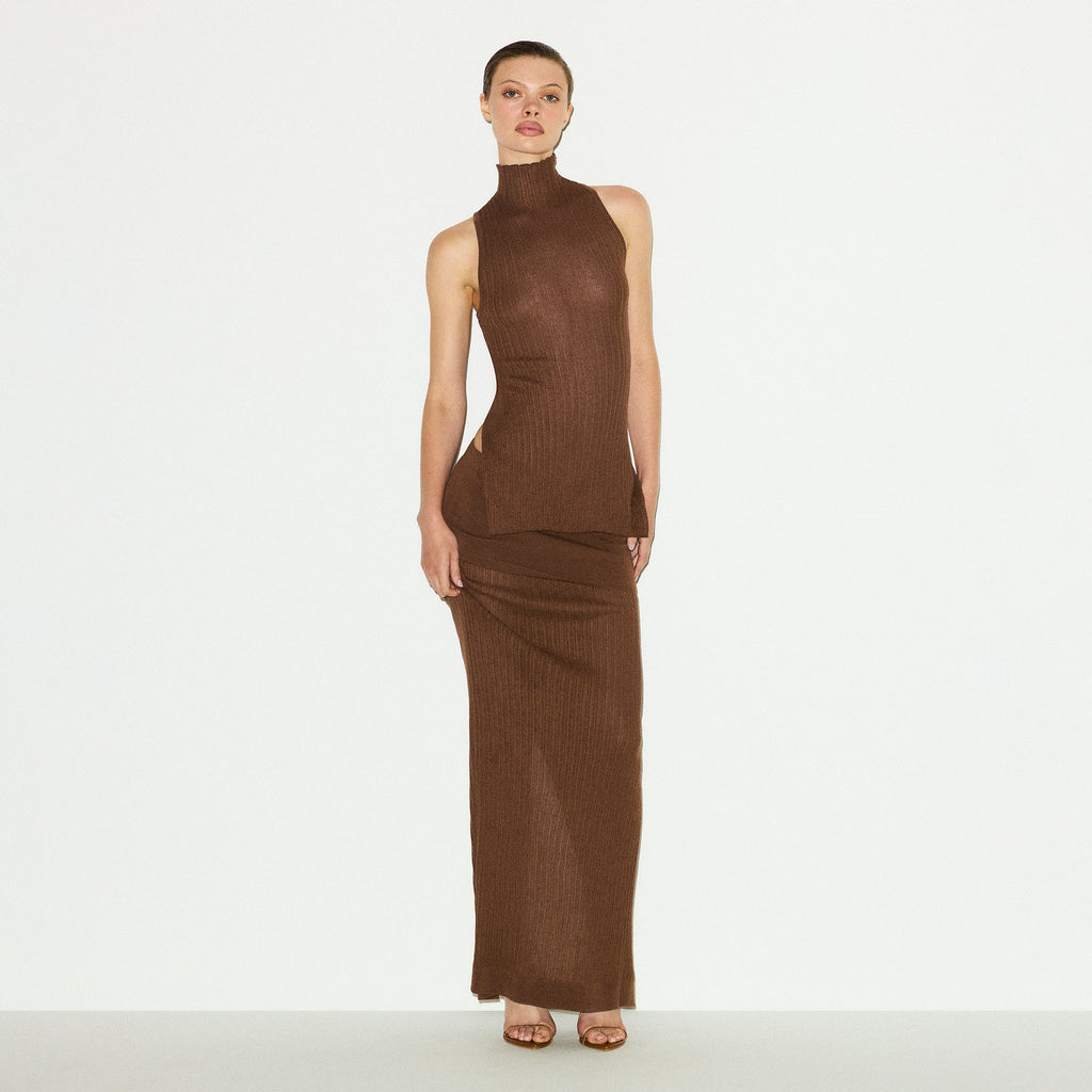 SHEER KNIT MOCK NECK TUNIC | BISON