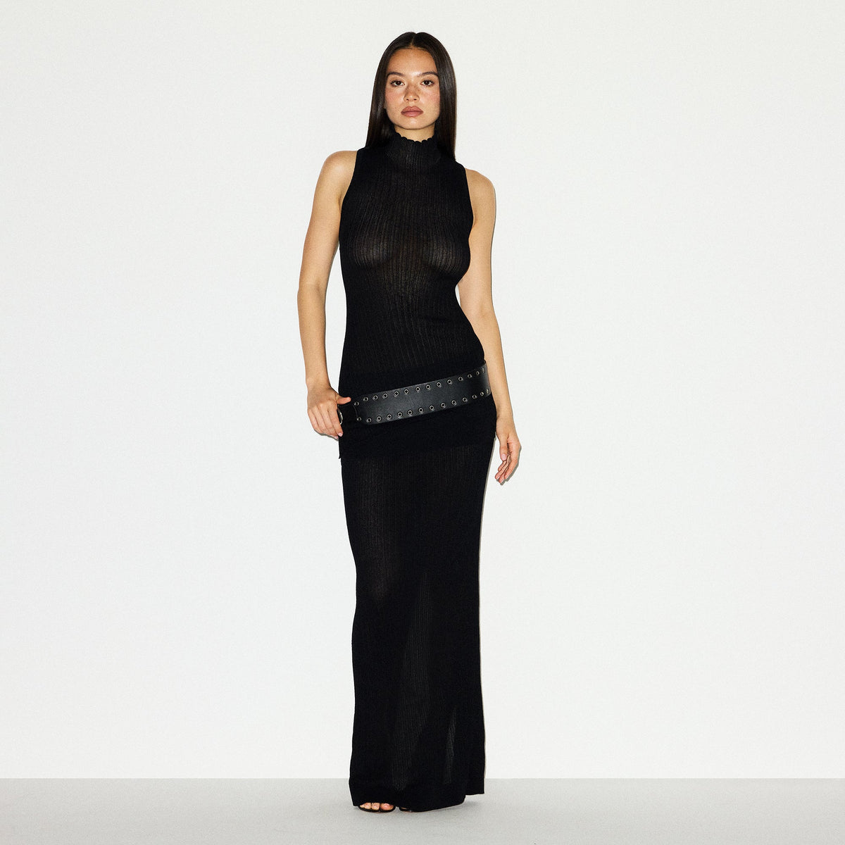 SHEER KNIT MOCK NECK TUNIC | ONYX